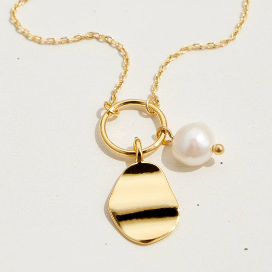 Gold Dipped Organic Oval Pendant Necklace