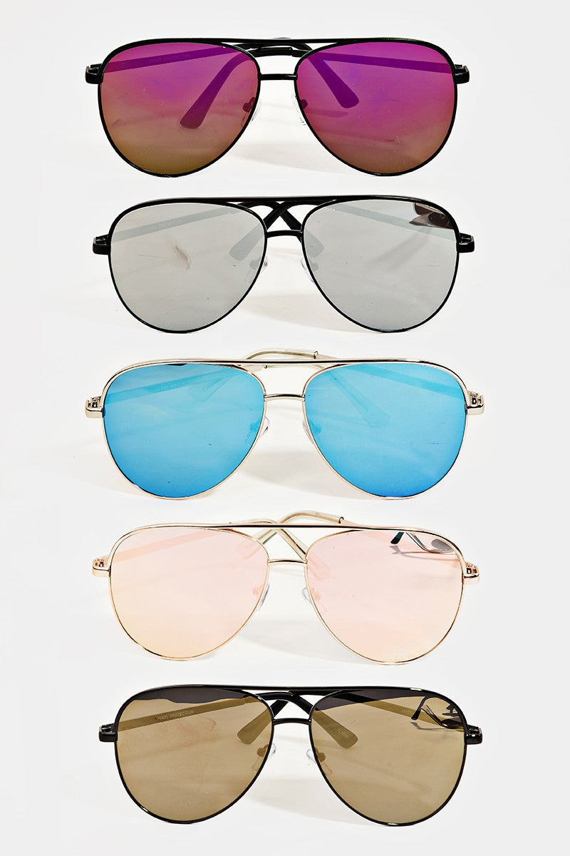 Mirrored Metal Frame Aviator Sunglasses