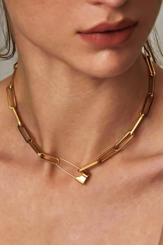 Safety Pin Chain Necklace | Gold
