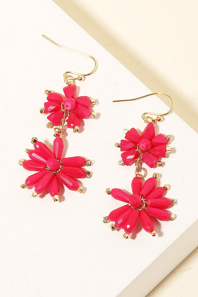 Beaded Flower Dangle Earrings | Choose Color