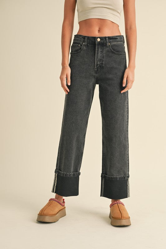 Black Denim Cuffed Pant