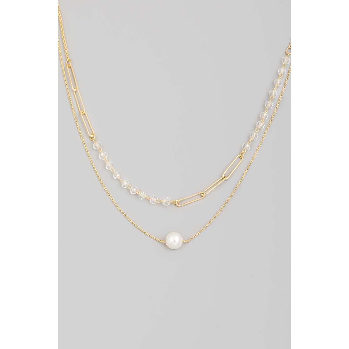 Layered Chain Pearl Charm Necklace