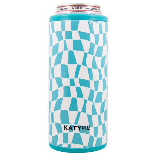 Aqua Checkered Slim Can Insulator