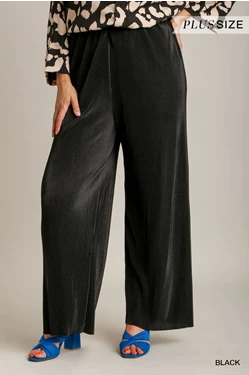 Plus Pleated Satin Wide Pants