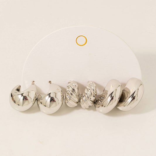 Beveled Metallic Hoop Earrings Set