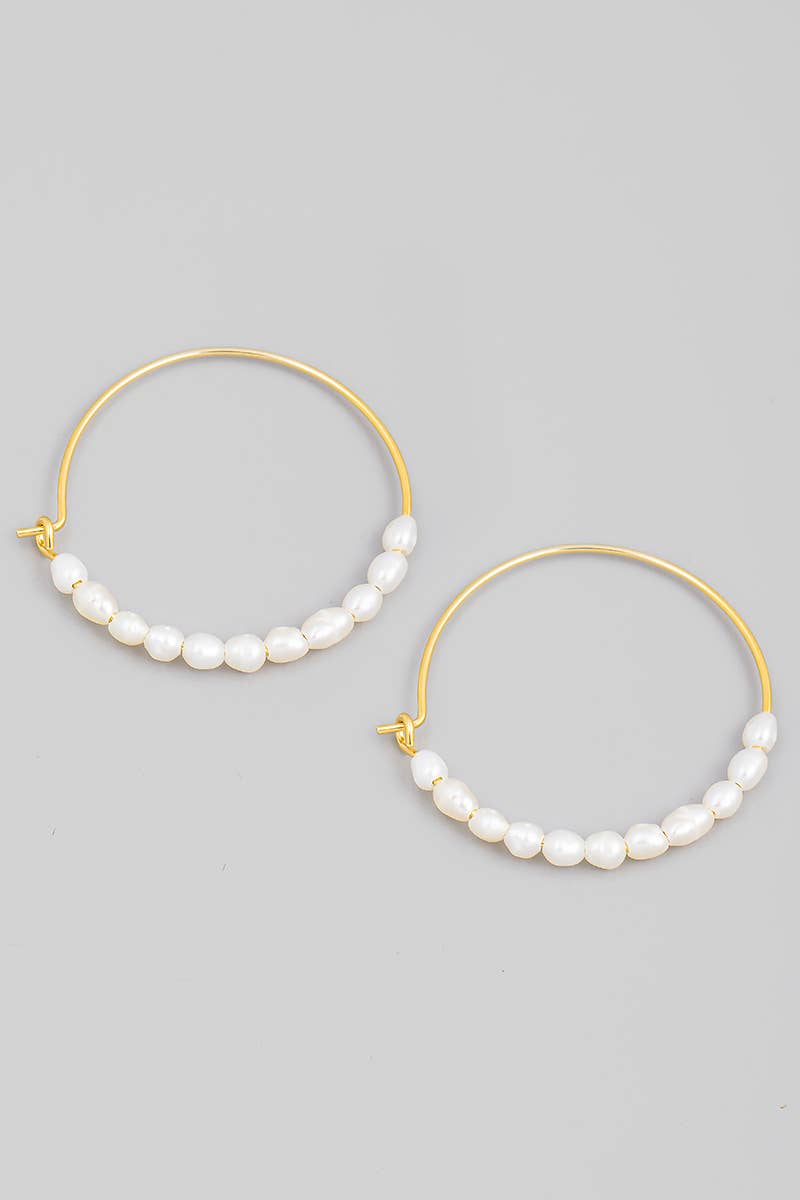 Pearl Beaded Hoop Earrings