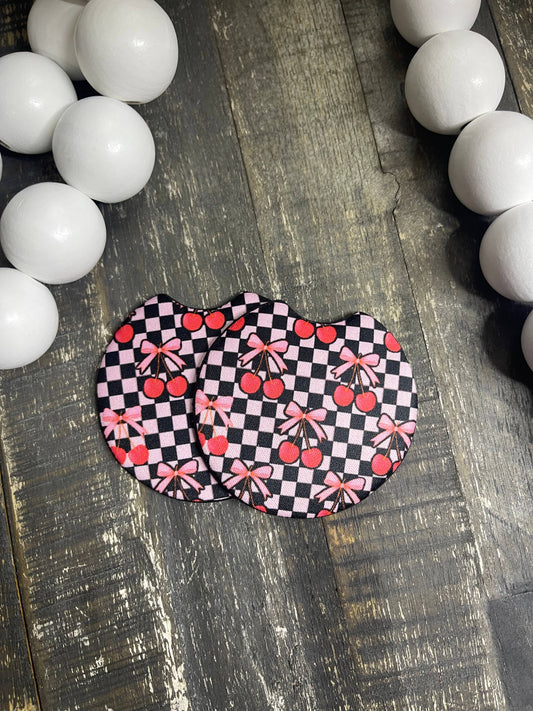 Checkered & Cherries Car Coasters