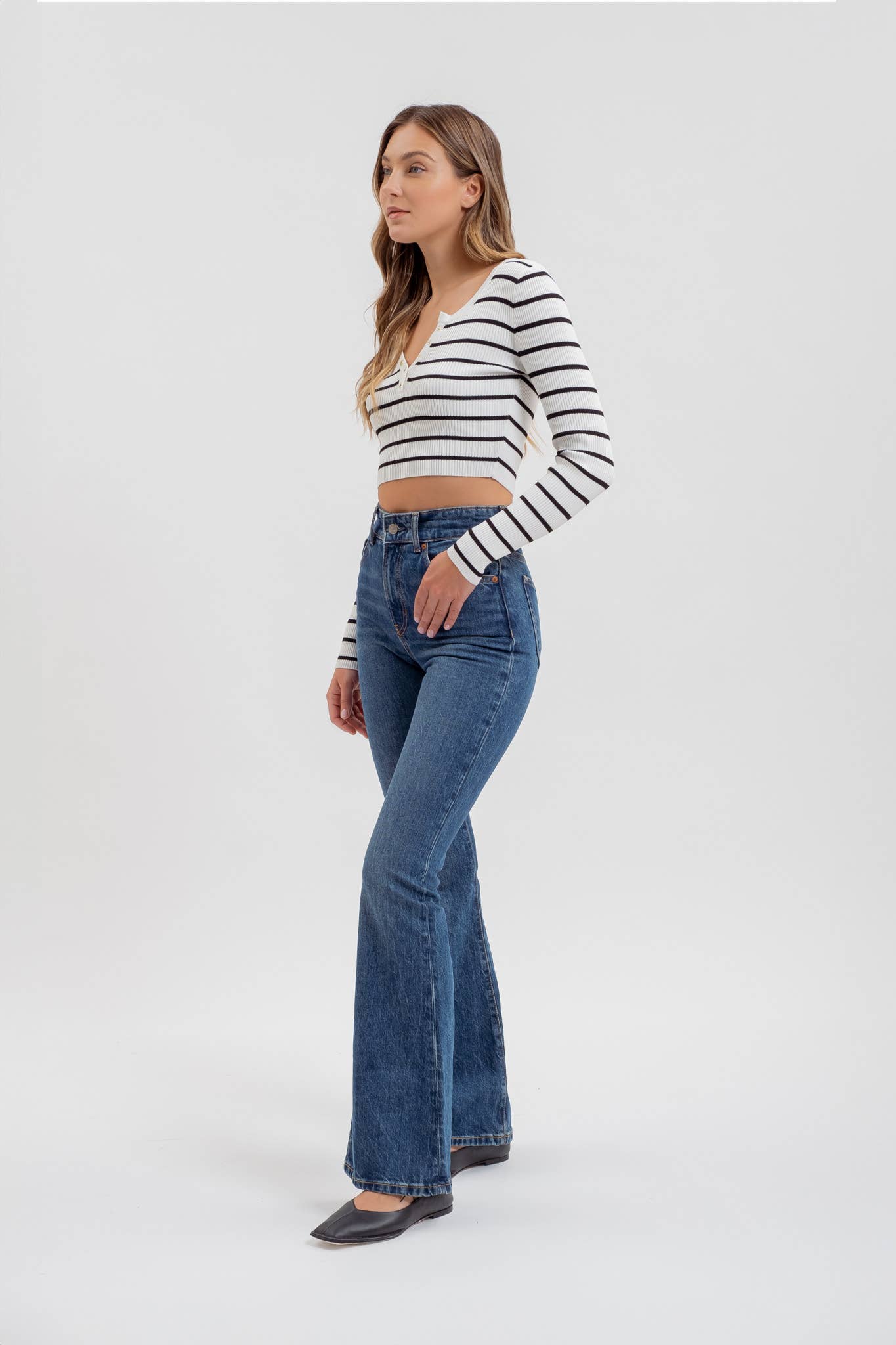 Stripe Snappy Long Sleeve Top