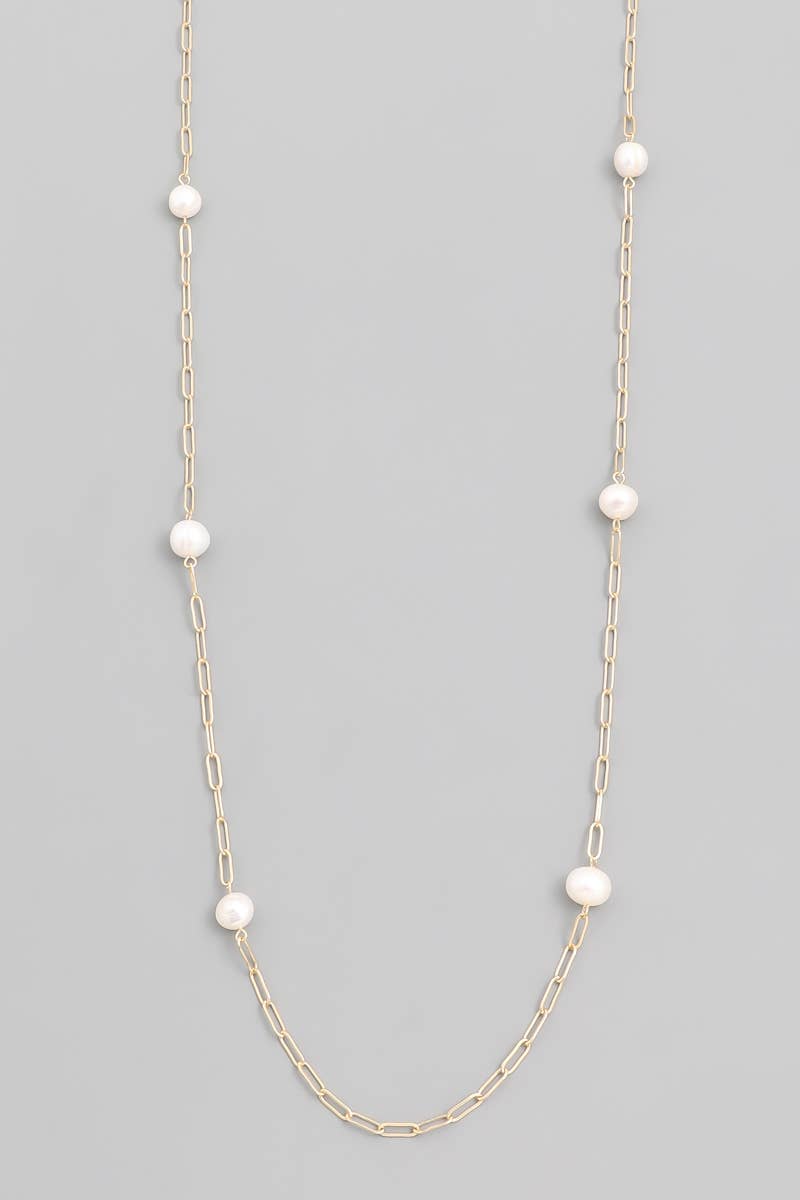 Long Pearl Chain Necklace