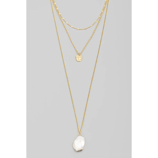 Pearly Pendant Long Layered Chain Necklace