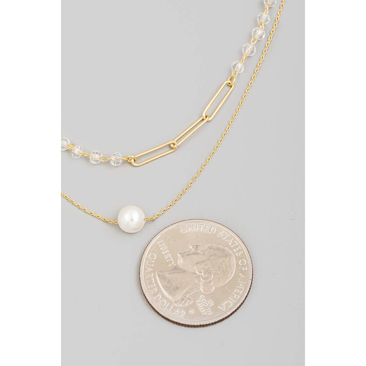 Layered Chain Pearl Charm Necklace