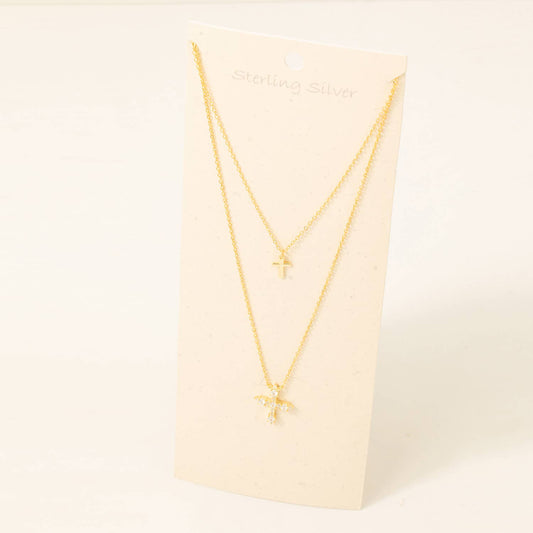 Sterling Silver Double Cross Necklace