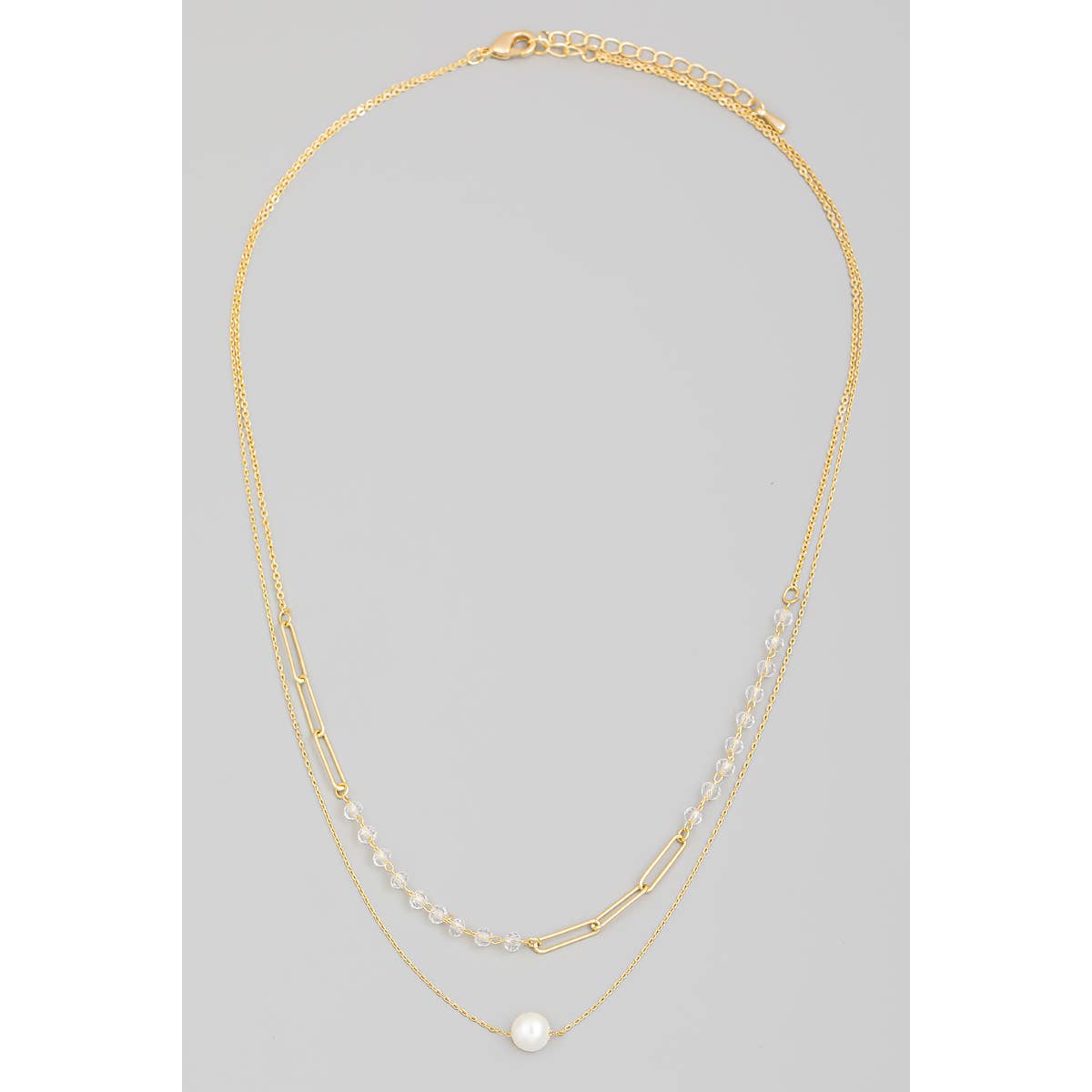 Layered Chain Pearl Charm Necklace