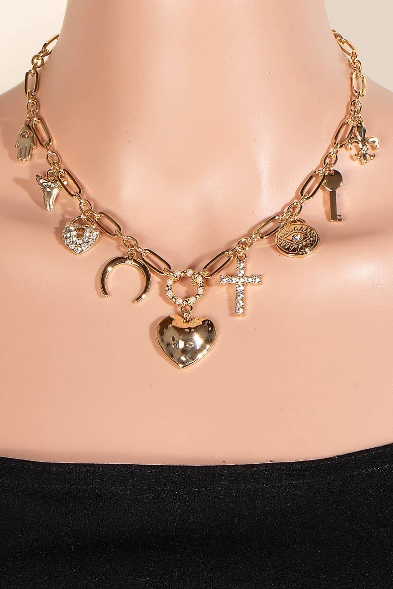 Assorted Metallic Charms Chain Necklace