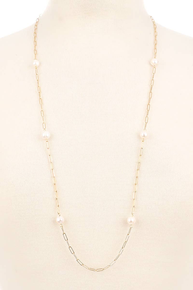 Long Pearl Chain Necklace