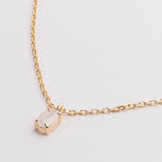 18K Gold Dipped Necklace with Natural Stone Prong Pendant