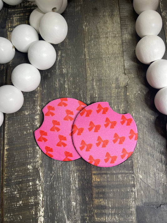 Pink & Red Bows Car Coasters