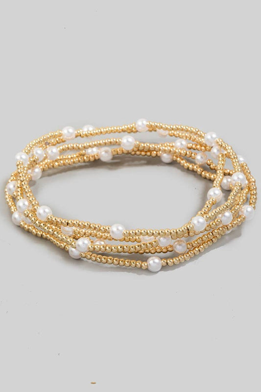 Pearl Beaded Bracelet Set | Choose Finish