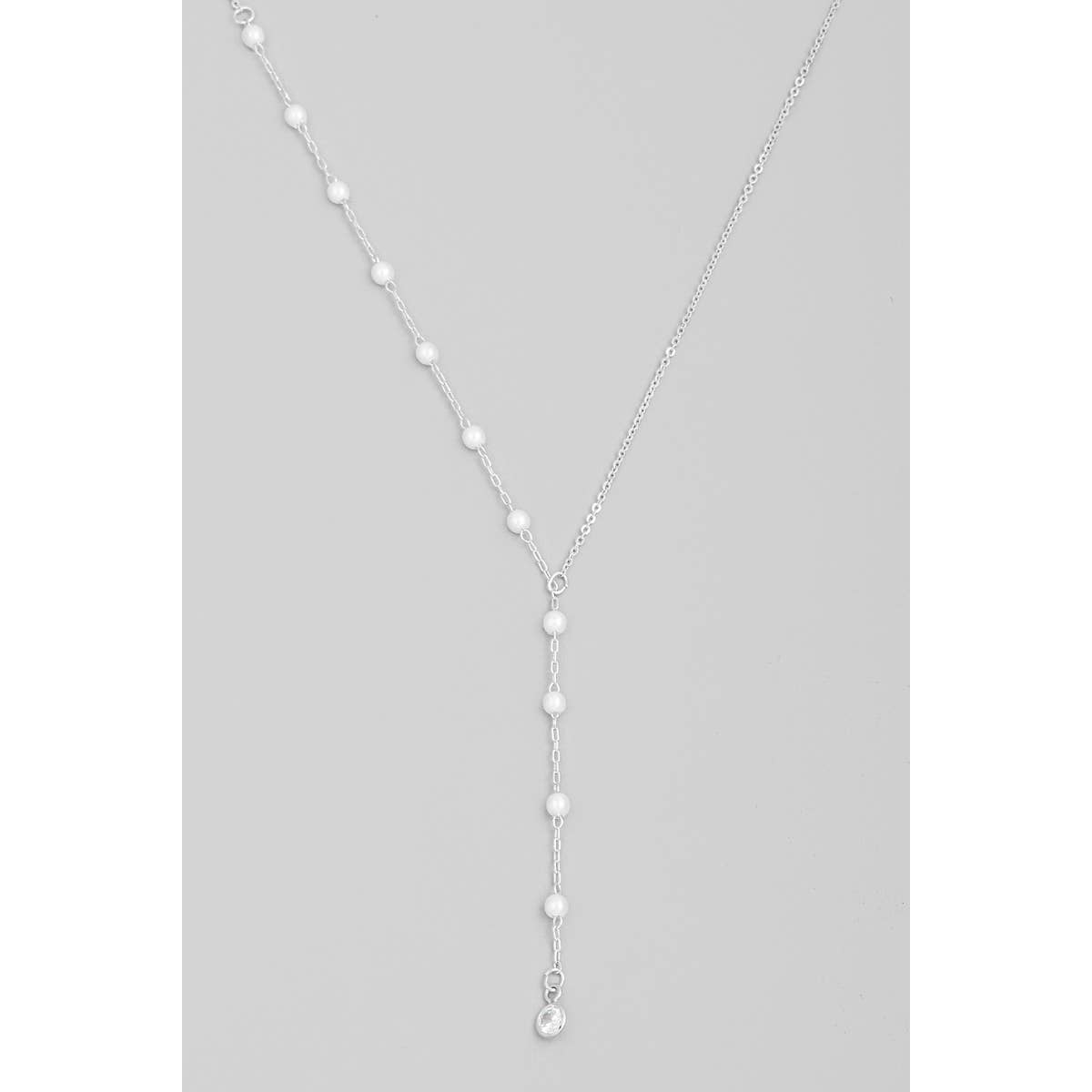 Dainty Chain Pearl Bead Lariat Necklace