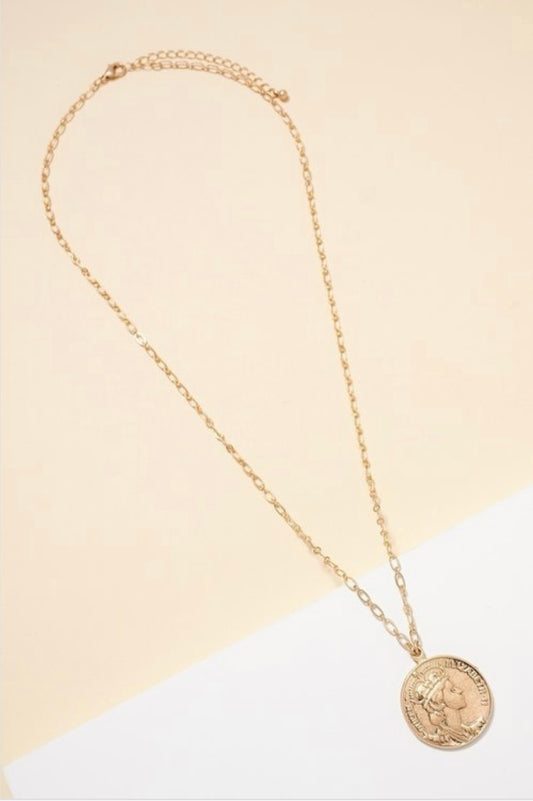 Long Metal Coin Necklace | Gold