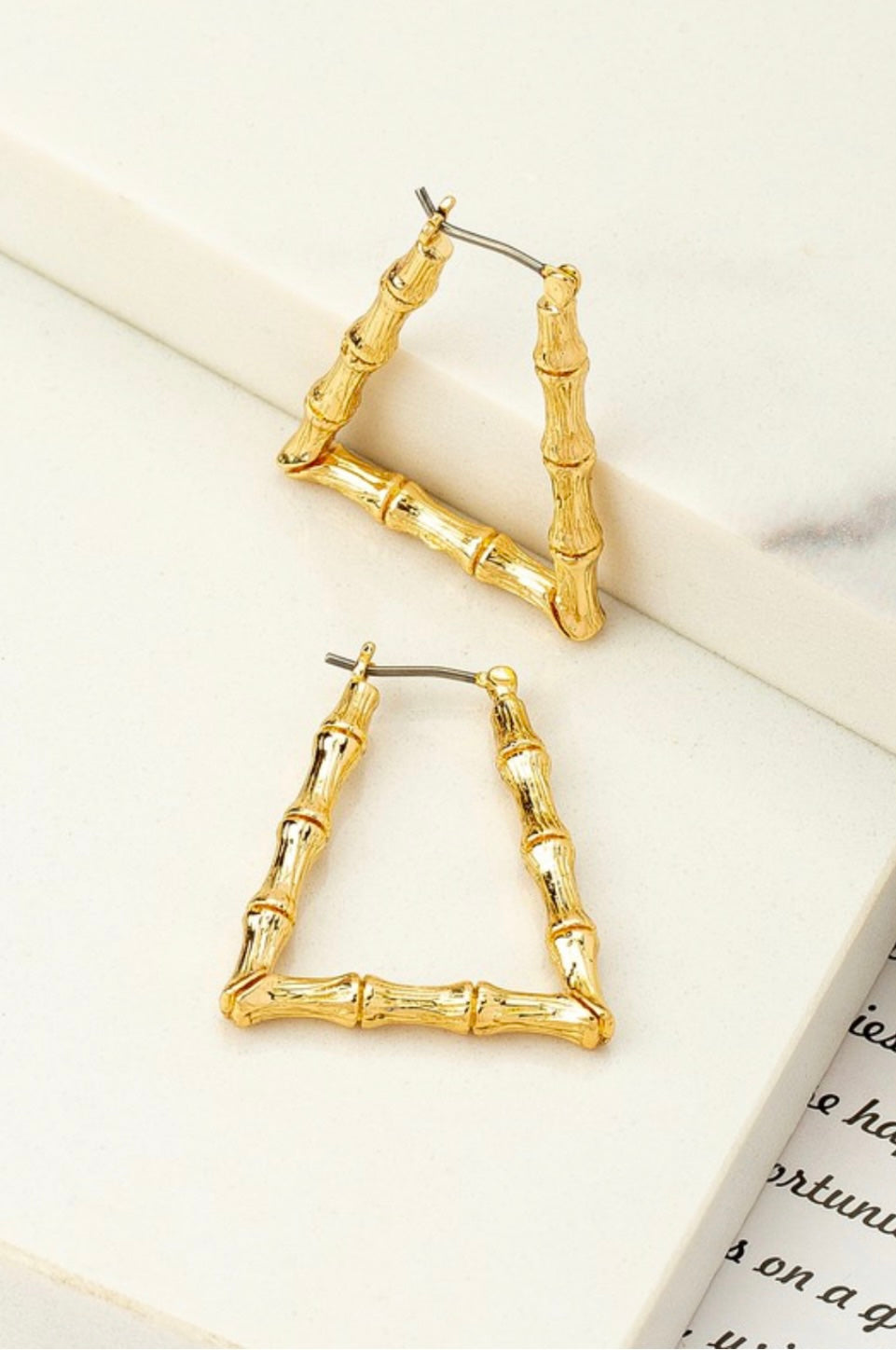 Trapezoid Bamboo Hoop Earrings | Gold